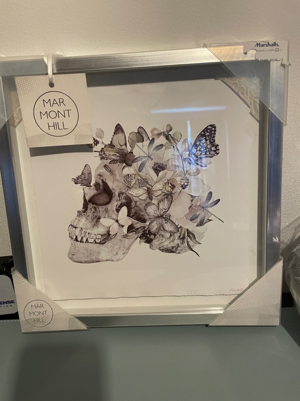 MarMont Hill Framed Skull & Butterflies Wall Art - Silver Frame, Neutral Print